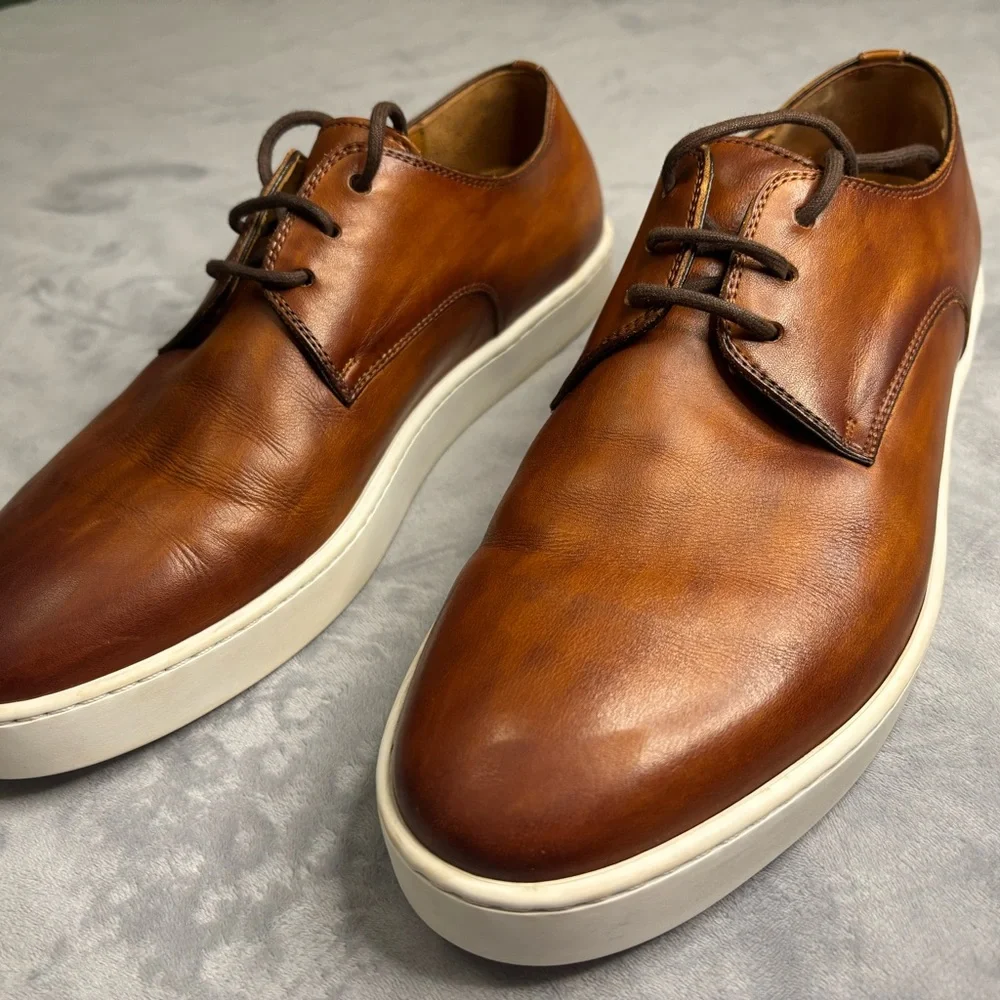 Magnanni Burnished Cognac Leather Derby Sneakers